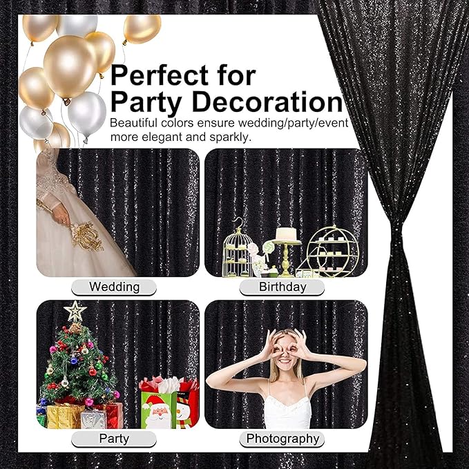 Black Sequin Backdrop 8FTx8FT 1 Panel Sequin Backdrop Curtain for Parties Glitter Backdrop Drapes for Wedding Baby Shower Photography Background