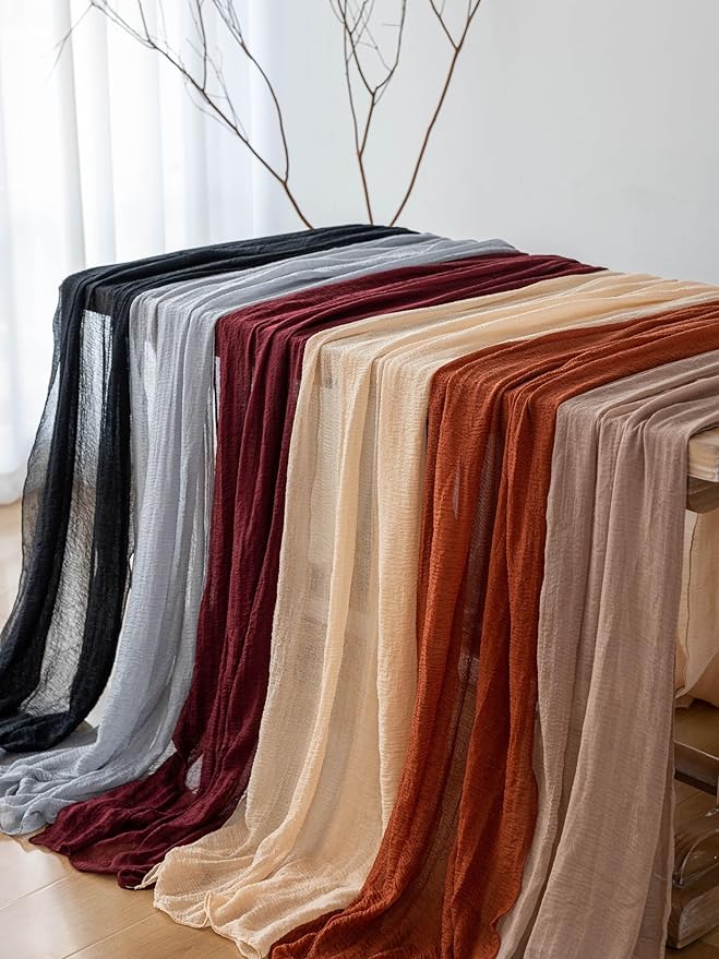 6pcs Halloween Table Runner Black Cheesecloth Gauze Rustic Premium Cotton Cheese Cloth Table Runner 120 Inch 10 FT for Wedding Bridal Baby Shower Long Sheer Boho Christmas Decorations