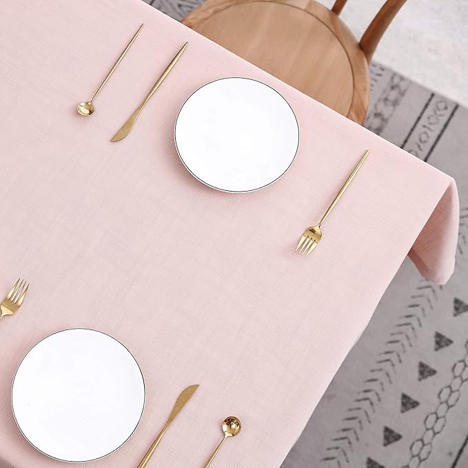 maxmill Lux Faux Linen Tablecloth with Slubby Yarn Textured Weaves Wrinkle Free Anti-Shrink Soft Table Cloth for Kitchen Dining Tabletop for Outdoor and Indoor Use Rectangle 60 x 84 Inch Blush