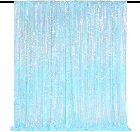 Blue Iridescent Sequin Backdrop 8ft x 8ft Glitter Photo Booth Black Backdrop Curtains