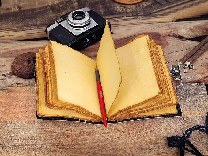 C CUERO Book of Spells Leather Journal Deckle Edge Paper Grimoire Printed Journal The Lovers Tarot Notebook Spiral Gothic Notebook Skull lover Antique Vintage Leather Journals for Men and Women (6 * 8