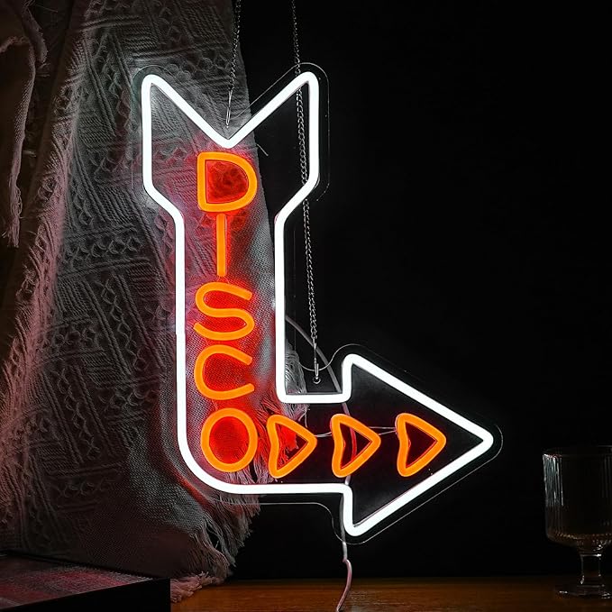 LED Disco Neon Sign Disco Guide Neon Light for Wall Decor Dimmable Led Disco Light Up Sign for DJ Music Bar Bedroom Party Music Concert Man Cave 16.5 * 12.6 IN