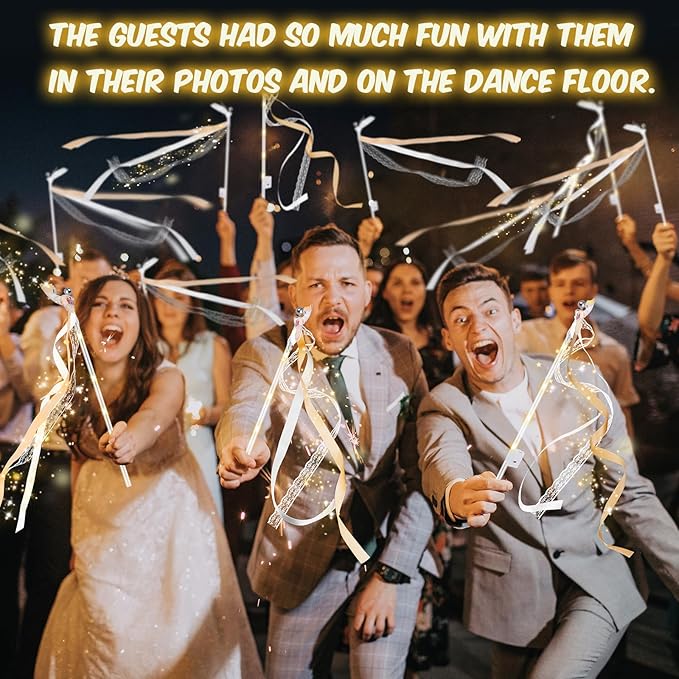 58 PCS Wedding Wands with Lights,Fairy Wands, LED Silk Fairy Wand with Bells for Wedding Send Off, New Year, Raves, Concert, Birthday