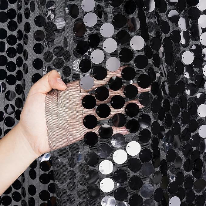 Black Sequin Backdrop Curtains 4ftx8ft Halloween Glitter Backdrop Drapes Big Payette Shimmer Sparkly Fabric Birthday Dessert Table Background Backdrop