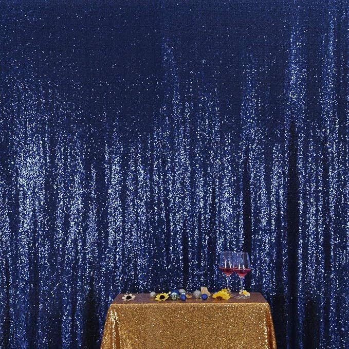 SquarePie Sequin Backdrop 8FT x 8FT Navy Blue Curtain Background Wedding Party Decoration