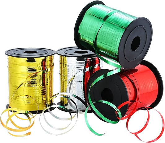 880 Yards Christmas Curling Ribbon Metallic Gold Silver Red Green Shiny Cibbon Set Balloon String Metal Curly Ribbon for Christmas Gift Wrap Craft Holiday Decoration