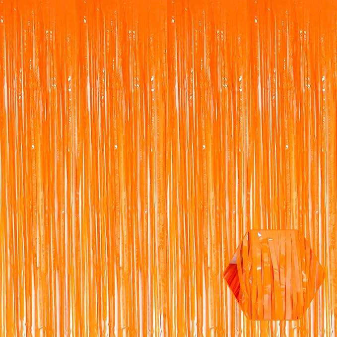 6 Pack Macaron Orange Foil Fringe Curtain Backdrop, 3.28Ft x 8.2Ft Metallic Tinsel Foil Fringe Streamer Curtains for Photo Booth, Birthday, Wedding, New Year Party Decorations
