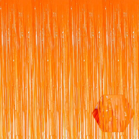 6 Pack Macaron Orange Foil Fringe Curtain Backdrop, 3.28Ft x 8.2Ft Metallic Tinsel Foil Fringe Streamer Curtains for Photo Booth, Birthday, Wedding, New Year Party Decorations