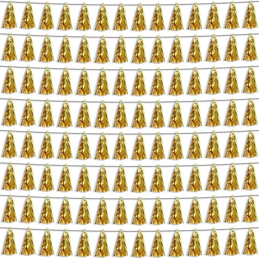 8P Gold Foil Fringe Metallic Tassel Streamers Banner Tassel Garland for Parade Floats, Bachelorette, Wedding, Birthday, Halloween, Christmas, Bridal/Baby Shower Party Decorations
