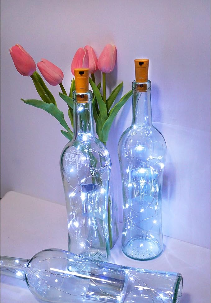 12 Pack 20 LED Wine Bottle Cork Lights, Fairy Mini String Lights Copper Wire, Battery Operated Starry Lights for DIY, Christmas, Halloween, Wedding, Party, Indoor&Outdoor (12 Pack, Multi White)