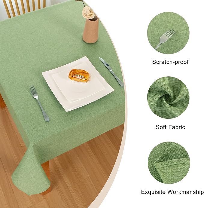 Hiasan Faux Linen Rectangle Tablecloth - Wrinkle and Stain Resistant Washable Decorative Fabric Table Cloth for Kitchen Dining Room Holiday Table Cover for Dinner, Sage Green, 54 x 80 Inch