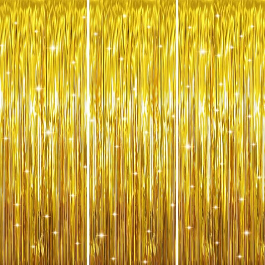 GOER 3.2 ft x 9.8 ft Metallic Tinsel Foil Fringe Curtains Party Photo Backdrop Party Streamers for Birthday,Graduation,New Year Eve Decorations Wedding Decor (Gold,3 pcs)