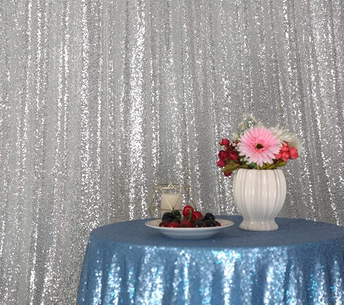 SquarePie Sequin Backdrop 10FT x 10FT Silver Curtain Background Wedding Party Decoration
