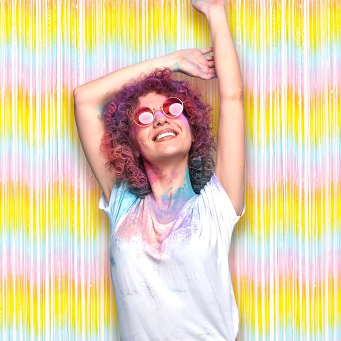 3 Pack 3.3 x 8.2 ft Pastel Rainbow Foil Fringe Backdrop Curtains, Tinsel Streamers Birthday Party Decorations, Fringe Backdrop for Graduation, Baby Shower, Gender Reveal, Disco Party