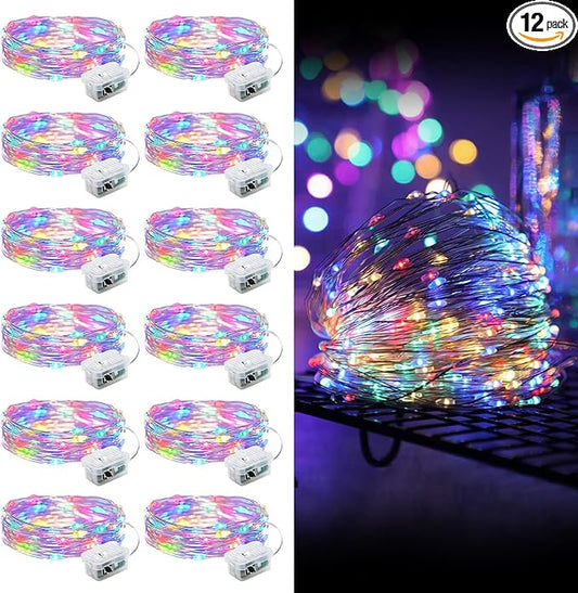 Aogist Led Fairy Lights 3 Modes Battery Operated String Lights Waterproof Silver Wire 7 Feet Firefly Starry Moon Mason Jar Lights for DIY Wedding Party Christmas (Rainbow, 12 Pack)