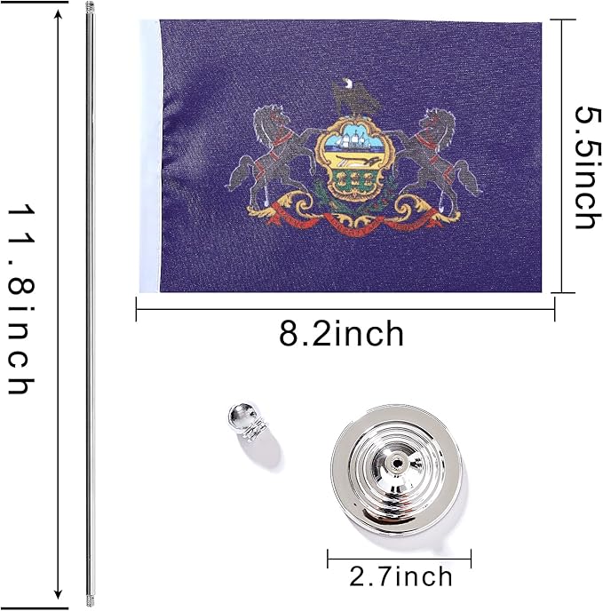 ZXvZYT 2 Pack American US Pennsylvania flag USA Pennsylvania PA State table flag,Small Mini United States Desk Flags With Stand Base,for U.S. States Party Events Celebration Decorations Supplies