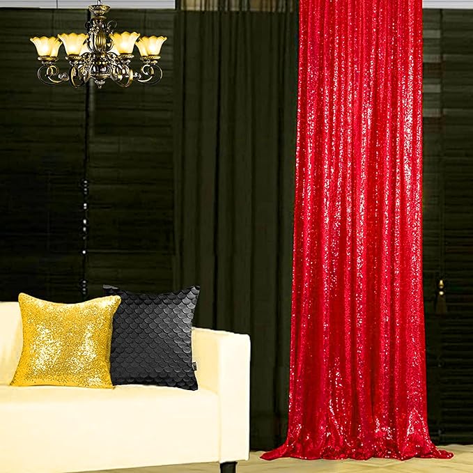 Red Sequin Backdrop Curtains 4 Panels 2FTx8FT Wedding Photo Backdrop Glitter Birthday Bridal Party Curtains Sparkle Background Drapes Parties Decor Curtains