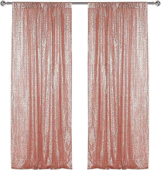 Sugargirl Rose Gold Sequin Backdrop Curtain 2 Panels 2FTx8FT Glitter Rose Gold Background Drapes Sparkle Photography Backdrop for Party Wedding Birthday Wall Decoration