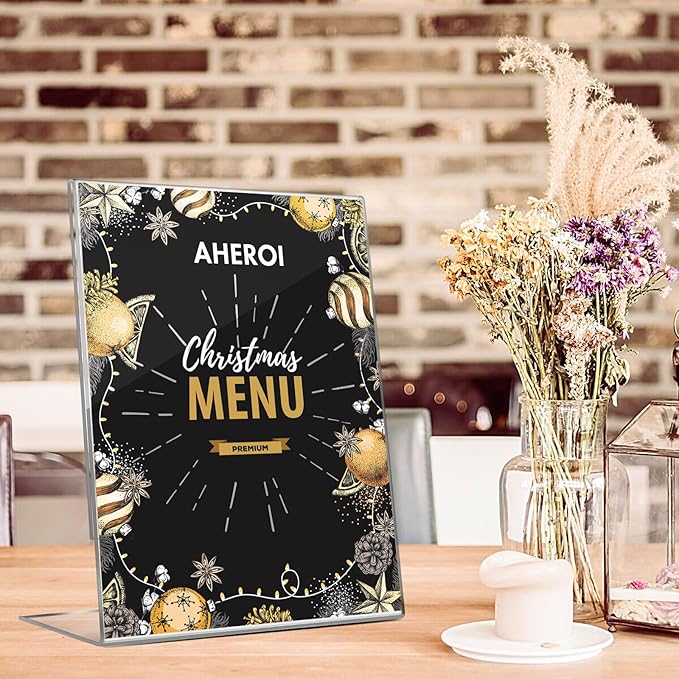 Aheroi Acrylic Sign Holder 8.5 x 11, 30Pcs Plastic Sign Holder 8.5 x 11 Standing, Clear Paper Holders Acrylic Paper Document Holders, Plastic Stands Flyer Display,Office School Table Supplies