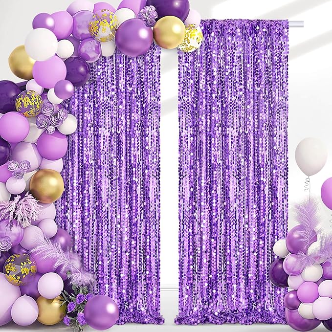 Backdrop Curtains 2 Packs 4x8FT Purple Party Theme Decoration Wedding Sequin Background
