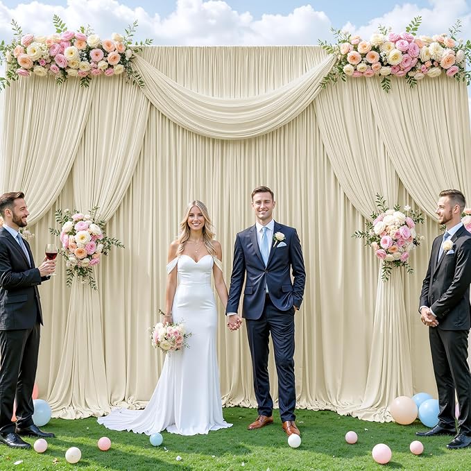 40ft x 12ft Beige Backdrop Curtains Wrinkle Free Backdrop Curtain for Wedding Parties Beige Fabric Backdrops Drapes Back Drop Cloth Bridal Shower Stage Curtains Wedding Decorations for Reception