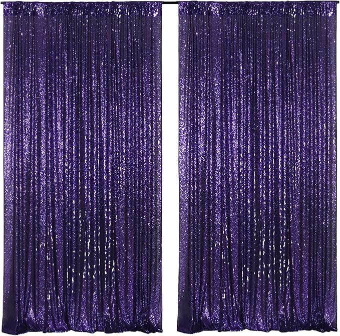 Poise3EHome Purple Sequin Backdrop Curtains, 2 PCS 5FT x 10FT Glitter Panels for Halloween Party Birthday Wedding Christmas Thanksgiving Holiday Festival Decor