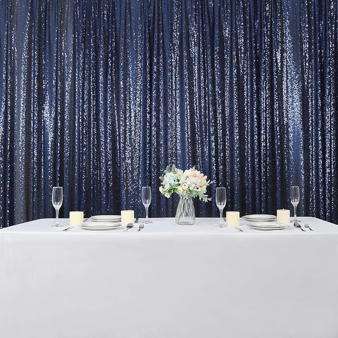 Hahuho Navy Sequin Backdrop Curtain, 4PCS 2FTx8FT Glitter Backdrop Curtain for Parties, Christmas, Wedding, Party Decoration（4 Panels, 2FT x 8FT, Navy