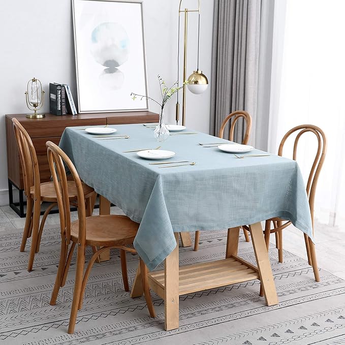 maxmill Lux Faux Linen Tablecloth with Slubby Yarn Textured Weaves Wrinkle Resistant Anti-Shrink Soft Table Cloth for Kitchen Dining Restaurant Tabletop Rectangle 60 x 120 Inch Slate Blue