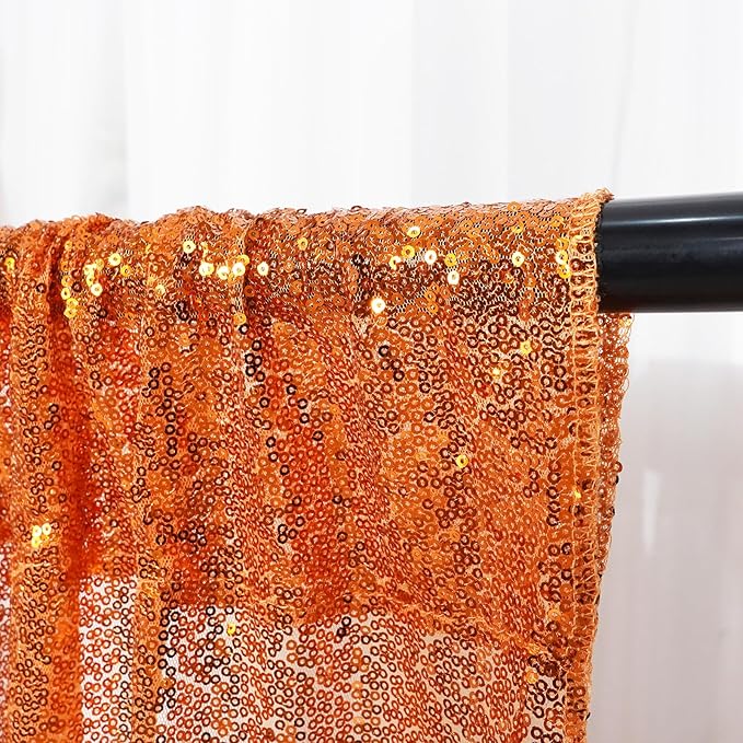 Poise3EHome Orange Sequin Backdrop Curtain, 2 Panels 2FTx8FT Glitter Background for Party Halloween Birthday Party Wedding Christmas Thanksgiving Holiday Festival Decor