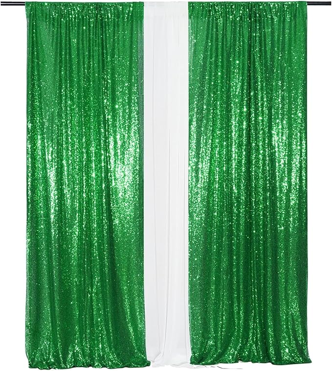 Eternal Beauty 4 PCS Sequin Backdrop Curtain, Sequin Wedding Backdrop for Christmas Party, Birthday (Green 2FTx8FT)
