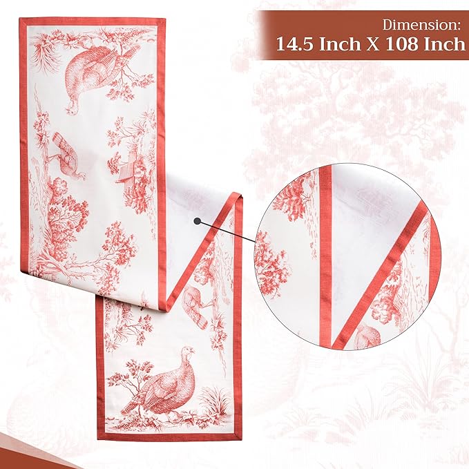 Maison d' Hermine Table Runner 100% Cotton Single Layer Table Runners 108 inches Long for Thanksgiving Christmas Decorations Home Kitchen Dining Party Wedding (Holy Jouy - Red, 14.5" x 108")