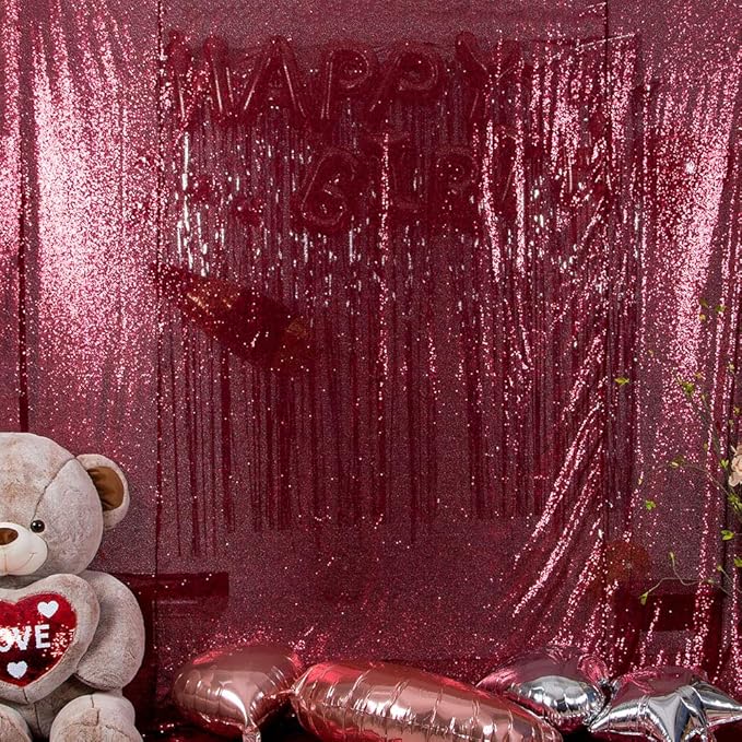 JYFLZQ Burgundy Sequin Backdrop Curtains 8ft x 8ft 1 Panel Glitter Photo Booth Backdrops Sparkly Photography Background Drapes for Parties Wedding Bridal Showers
