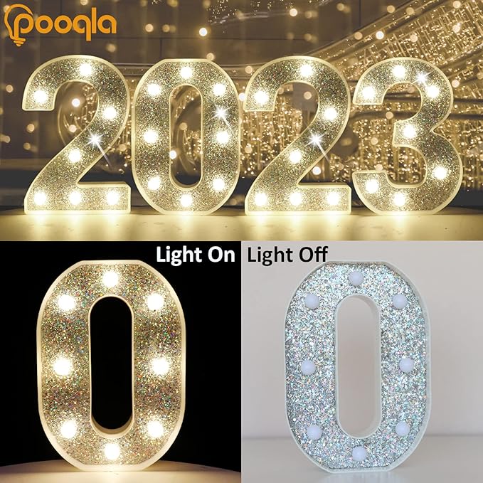 Pooqla Marquee Light up Numbers, Lighted Numbers for 6th Birthday Decorations, Night Light Battery Powered for Silver Party Decorations, Gift for Boys Girls Christmas Wedding Home Room Decoration