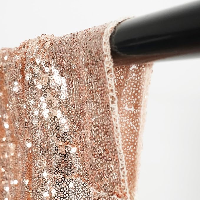 Poise3EHome Rose Gold Sequin Backdrop Curtain, 2 PCS 5FT x 10FT Sequin Backdrop Panels,Sequence Wedding Party Background Drapes