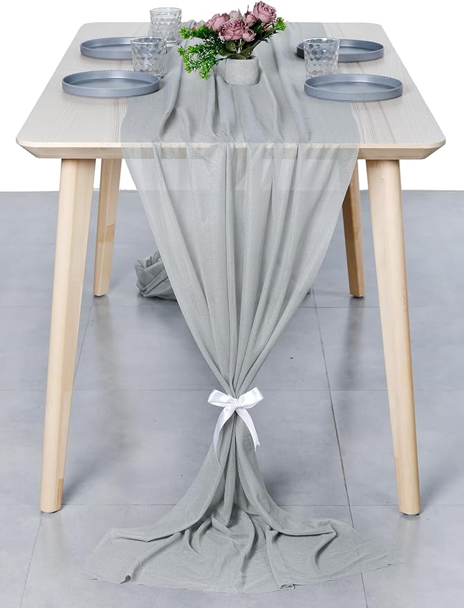 MDS Halloween Chiffon Table Runner - 10 Pack, 29 x 170 Inches, 14ft Each - Sheer Spooky Table Runners for Haunted House Parties, Trick-or-Treat Tables, Witchy Décor, Wedding & Events - Gray