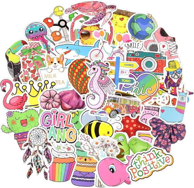 QTL Waterproof Stickers for Girls Cute Stickers for Water Bottles Hydro Flask Kids Teens Waterproof Vinyl Packs 100Pcs