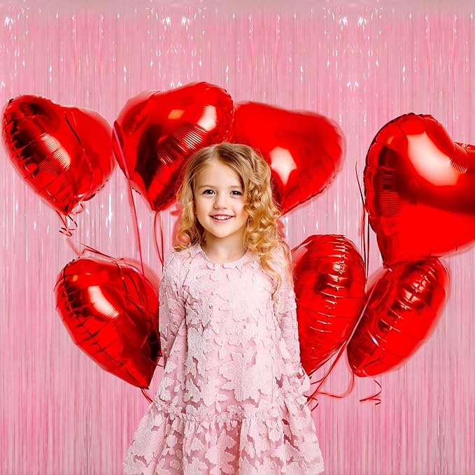 GOER 3.2 ft x 8.2 ft Metallic Tinsel Foil Fringe Curtains Party Photo Backdrop Party Streamers for Birthday,Graduation,New Year Eve Decorations Wedding Decor(4 Packs,Candy Pink)
