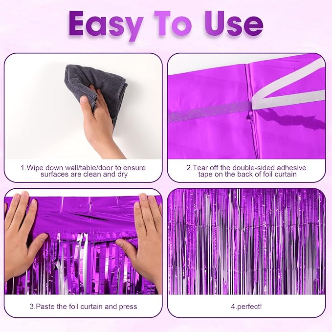 3 Pack 3.3x8.2 Feet Purple Foil Fringe Backdrop Curtains, Tinsel Streamers Birthday Party Decorations, Fringe Backdrop for Graduation, Baby Shower, Gender Reveal, Disco Party