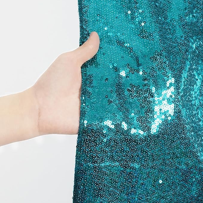 Poise3EHome 8Ft x 10Ft Teal Sequin Backdrop, Glitter Thick Satin Sequin Background Drapes,Sequence Xmas Thanksgiving Backdrop for Wedding Party Holiday Festival Decor