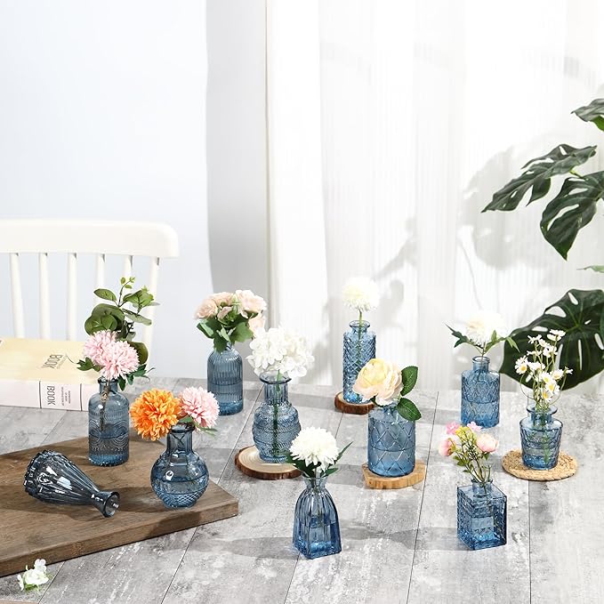 Bud Vases in Bulk 30, Blue Glass Vases for Centerpieces, Small Flower Vase for Centerpieces, Small Vase for Flowers, Mini Vintage Vases for Wedding Table Decor