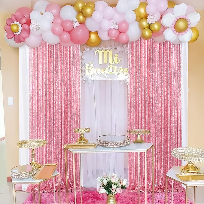 Backdrop Drapes Curtains Panels with Rod Pockets Blush Pink Sequin Party Backdrop 3 Pcs 2x8FT