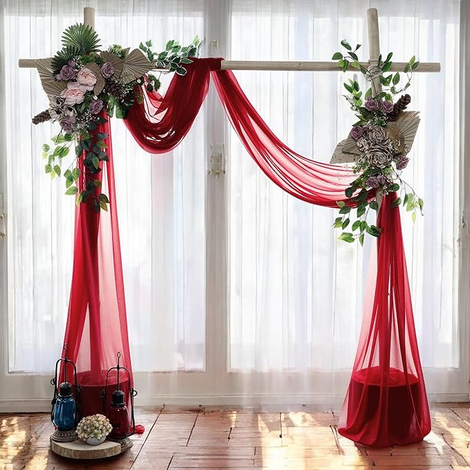 MDS Halloween Chiffon Draping Fabric - 1 Panel, 30" Wide x 50ft Long - Sheer Spooky Arbor & Canopy Drapery for Haunted House Backdrops, Party Ceilings, DIY Costumes & Themed Events - Apple Red