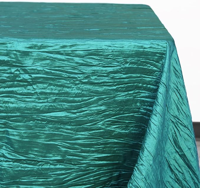 YOUR CHAIR COVERS - 90 x 156 inch Rectangular Crinkle Taffeta Tablecloth - Teal, Rectangle Table Linens for 8 ft Rectangular Tables, Wedding Crushed Table Cloth