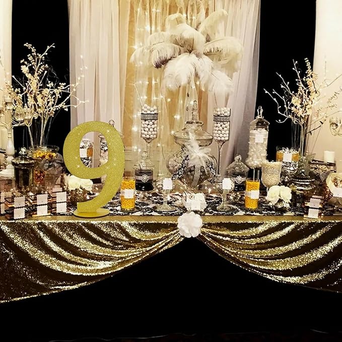 TONIFUL 11.8 Inch Gold Glitter Numbers Table Centerpieces 0-9 Birthday Party Decorations,Shining Gold Digital 9 for Birthday Party,Wedding,Bridal Shower,Engagement,Photo Shoot,Anniversary