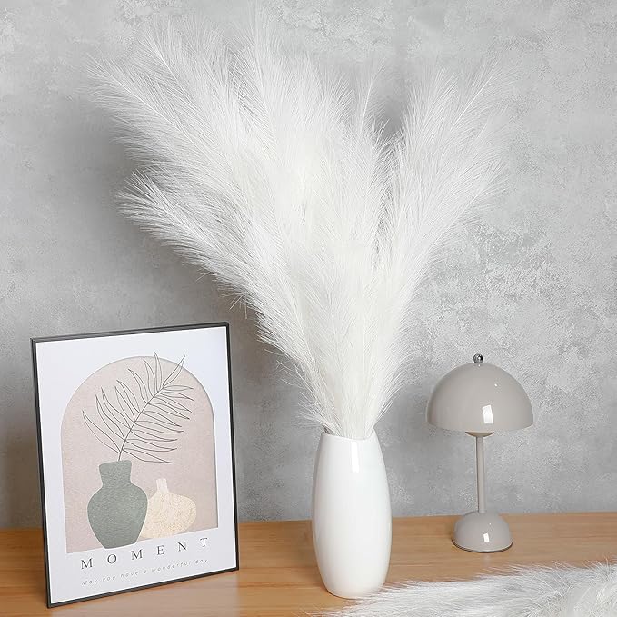 Zeyune 10 Pcs 71'' Large Faux Pampas Grass Decor Tall Artificial Pompous Grass Bulk for Boho Floor Vase Filler Wedding Floral Arrangements Home Baby Shower and Boho Decor (White)