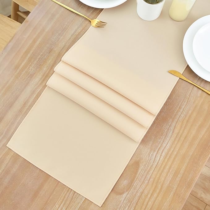 2 Pack Beige Table Runner 12 x 90 Inch Solid Color Farmhouse Runners Coffee Table Dresser for Daily Party Home Decoration