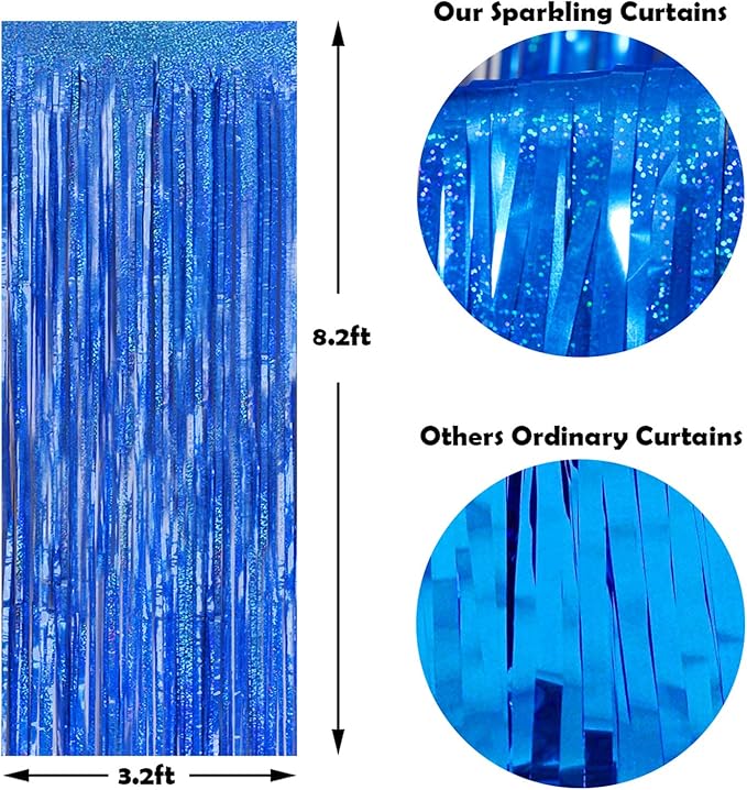 Melsan 2 Pack 3.2 ft x 8.2 ft Tinsel Foil Fringe Curtains Backdrop, Sparkle Metallic Tinsel Foil Curtains for 4th of July Independence Day Patriotic Decorations Party Photo Booth Props, Navy