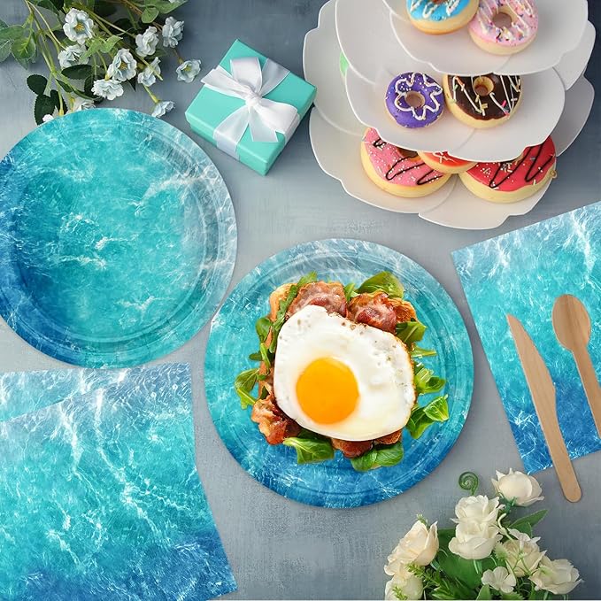 40pcs Ocean Themed Birthday Party Decorations Under the Sea Party,Ocean Waves Plates and Napkins,Suitable for 20 Guests