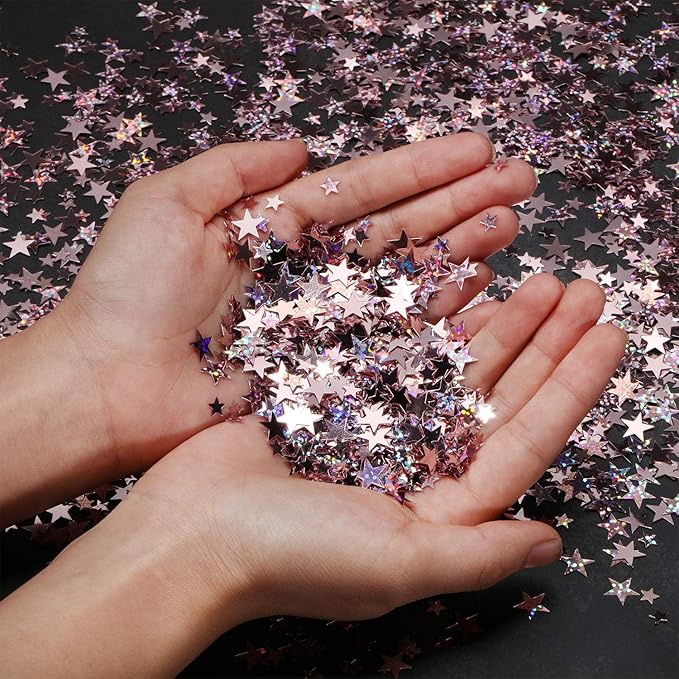 Hestya 60g Star Confetti Glitter Table Confetti Metallic Foil Stars for Party Wedding Festival Decorations(Glitter Rose Gold Set,10mm and 6mm)