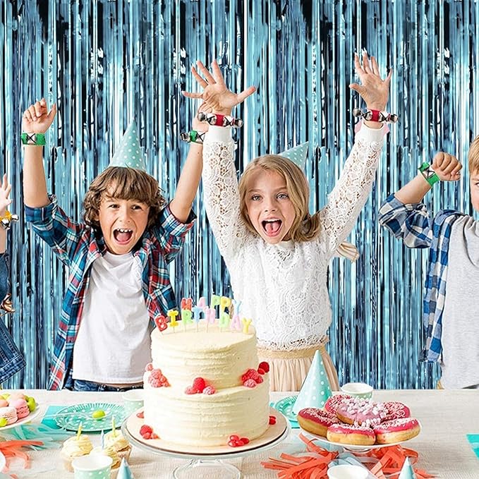 2 Pack Blue Pool Streamers Party Decorations Ocean Beach Theme Tinsel Backdrop Supplies Foil Curtain Backdrop for Baby Shower Birthday Bachelorette Wedding Celebration Halloween Party Decorations